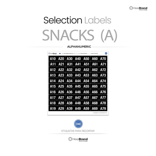 Étiquettes de sélection alphanumeriques noires pour distributeurs automatiques de snacks Necta