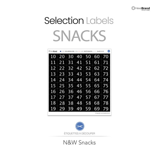 Étiquettes de sélection noires pour distributeurs automatiques de snacks Necta