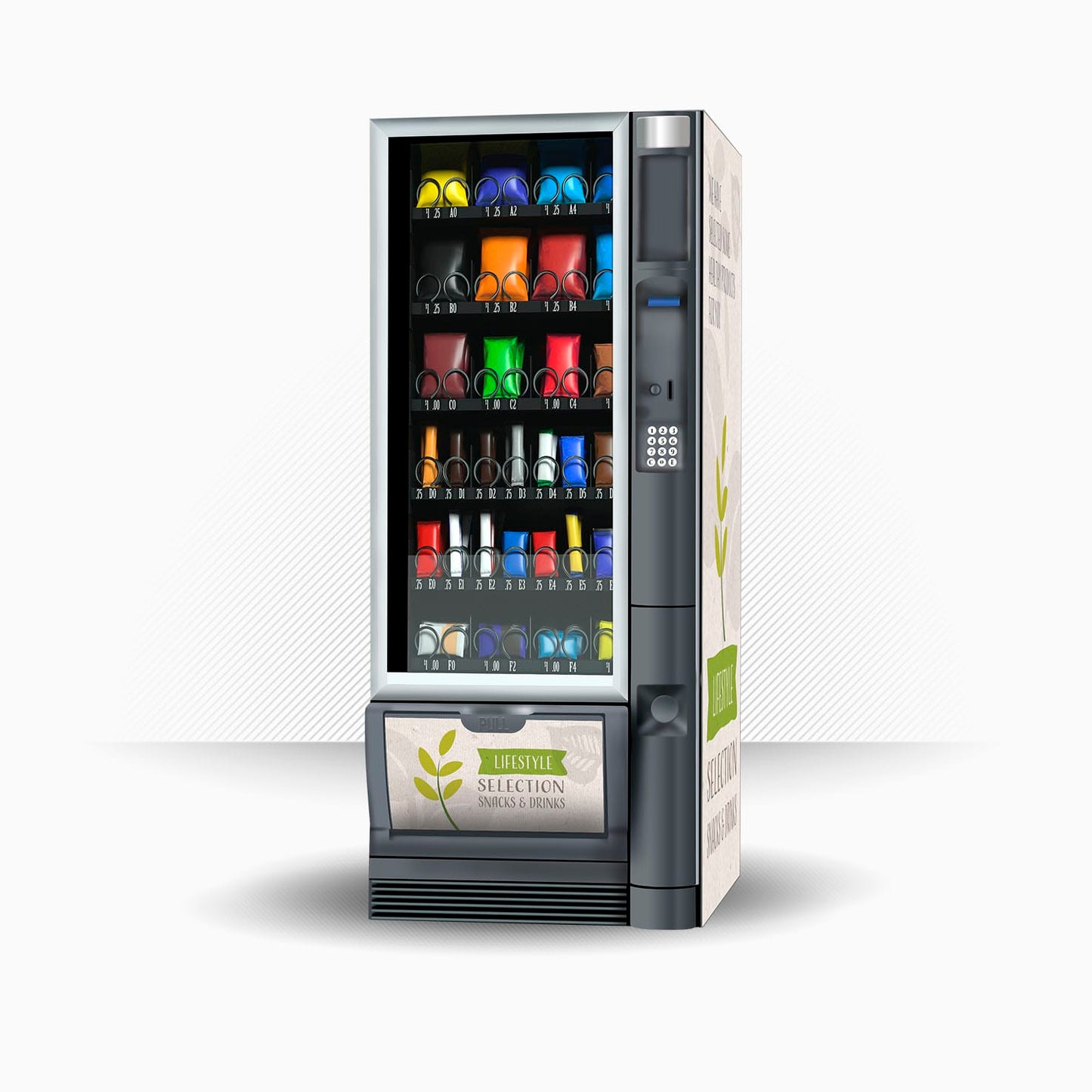 Kit complet d’adhésifs pour distributeur automatique Necta Snakky Healthy Natural