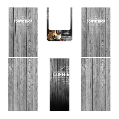 Éléments du kit d’adhésifs frontaux et latéraux pour distributeur automatique Necta Brio UP. Design Coffee Shop