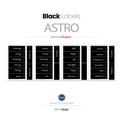 Étiquettes rétroéclairables à découper pour distributeurs automatiques de café Necta Astro. Design Black