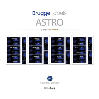 Étiquettes rétroéclairables à découper pour distributeurs automatiques de café Necta Astro. Design Brugge. Expresso + Instantané