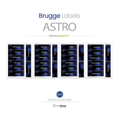 Étiquettes rétroéclairables à découper pour distributeurs automatiques de café Necta Astro. Design Brugge. Expresso Lyophilisé