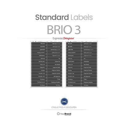 Étiquettes à découper pour distributeurs automatiques de café Necta Brio 3. Design Standard