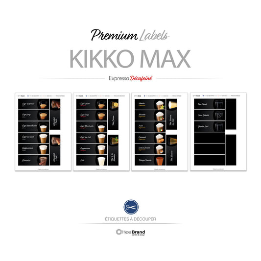 Étiquettes à découper pour distributeurs automatiques de café Necta Kikko Max. Design Premium, Expresso Décaféiné