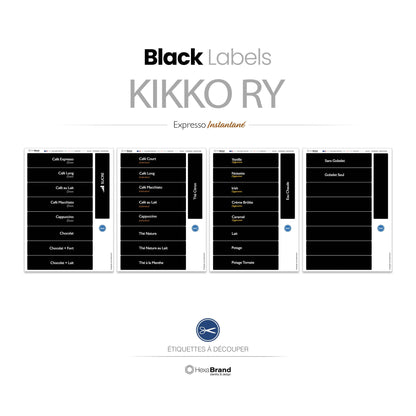 Étiquettes à découper pour distributeurs automatiques de café Necta Kikko RY. Design Black Expresso Instantané
