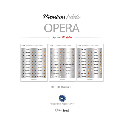 Étiquettes rétroéclairables à découper pour distributeurs automatiques de café Necta Opera. Design Premiu, Grey