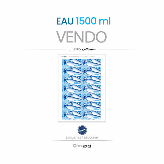 Étiquettes à découper pour distributeurs automatiques Vendo EAU 1500 ml. 