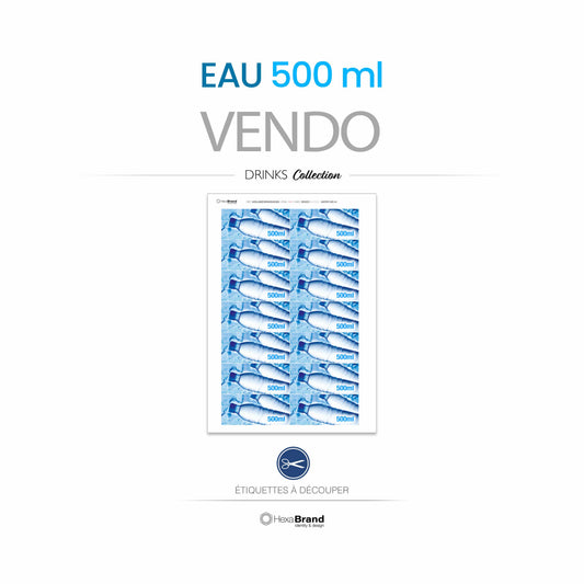 Étiquettes à découper pour distributeurs automatiques Vendo EAU 500 ml. 