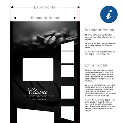 Image informative avec annotations – Kit d’adhésifs pour distributeur automatique Bianchi Everly – Design Coffee Beans