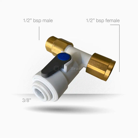Vanne d'arrêt coudée John Guest ASV8 Push-Fit 1/2" BSP vers tube Ø 3/8"