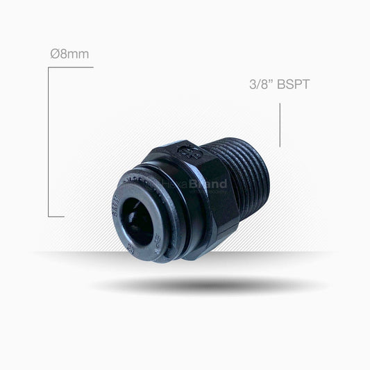 Raccord mâle John Guest PM010803E 3/8" BSPT pour tube Ø 8 mm Push-Fit compatible tête Everpure QL3B