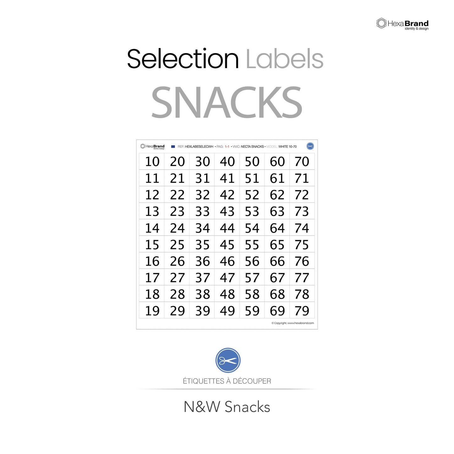 Étiquettes de sélection blanches pour distributeurs automatiques de snacks Necta