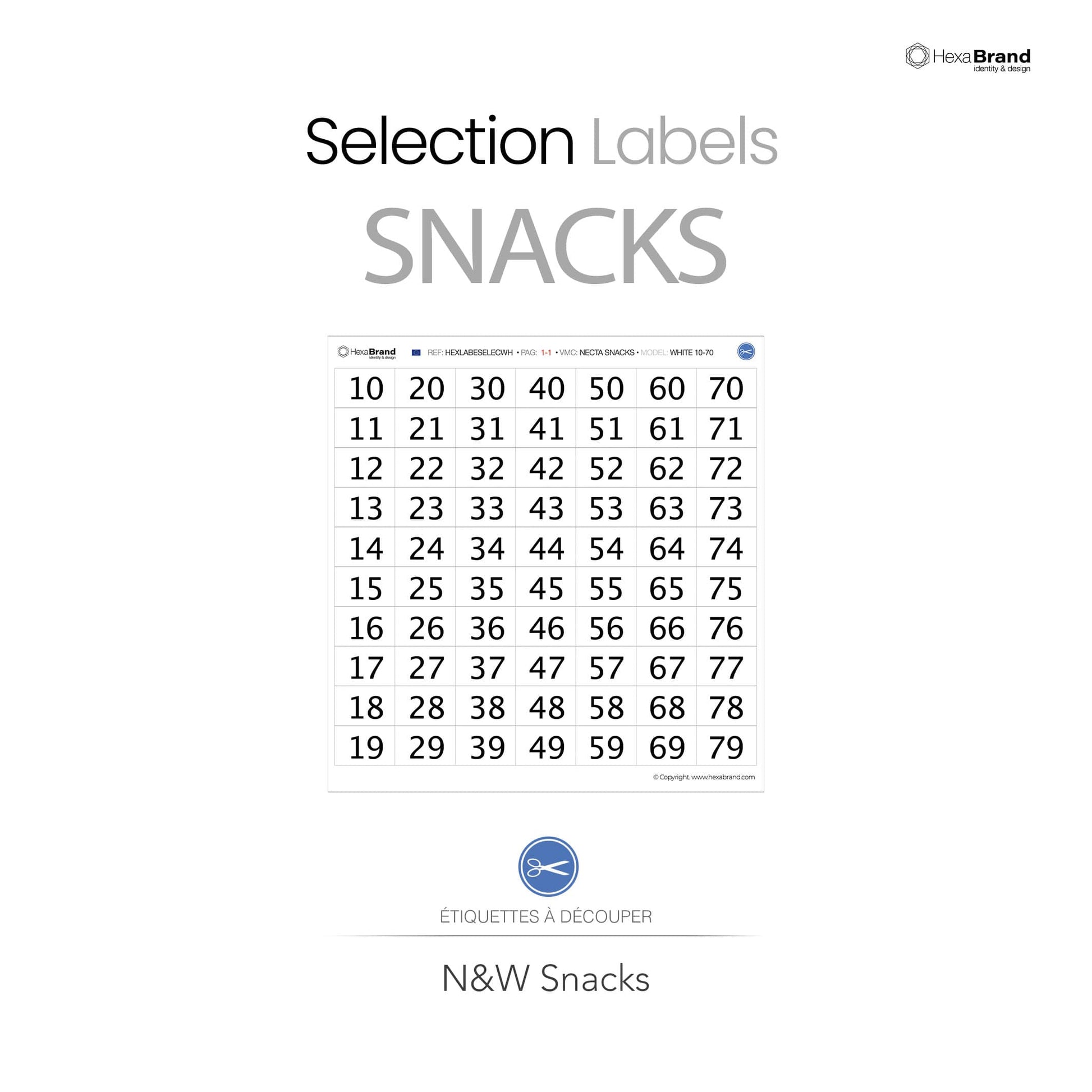 Étiquettes de sélection blanches pour distributeurs automatiques de snacks Necta