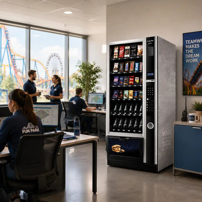 Distributeur automatique Snakky Max Brugge dans un environnement de bureau