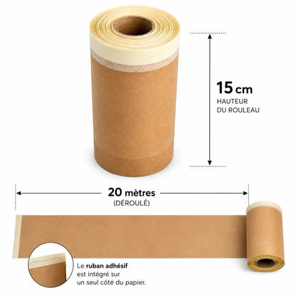 Rouleau de papier de masquage avec ruban adhésif pour distributeurs automatiques – 15 cm × 20 m