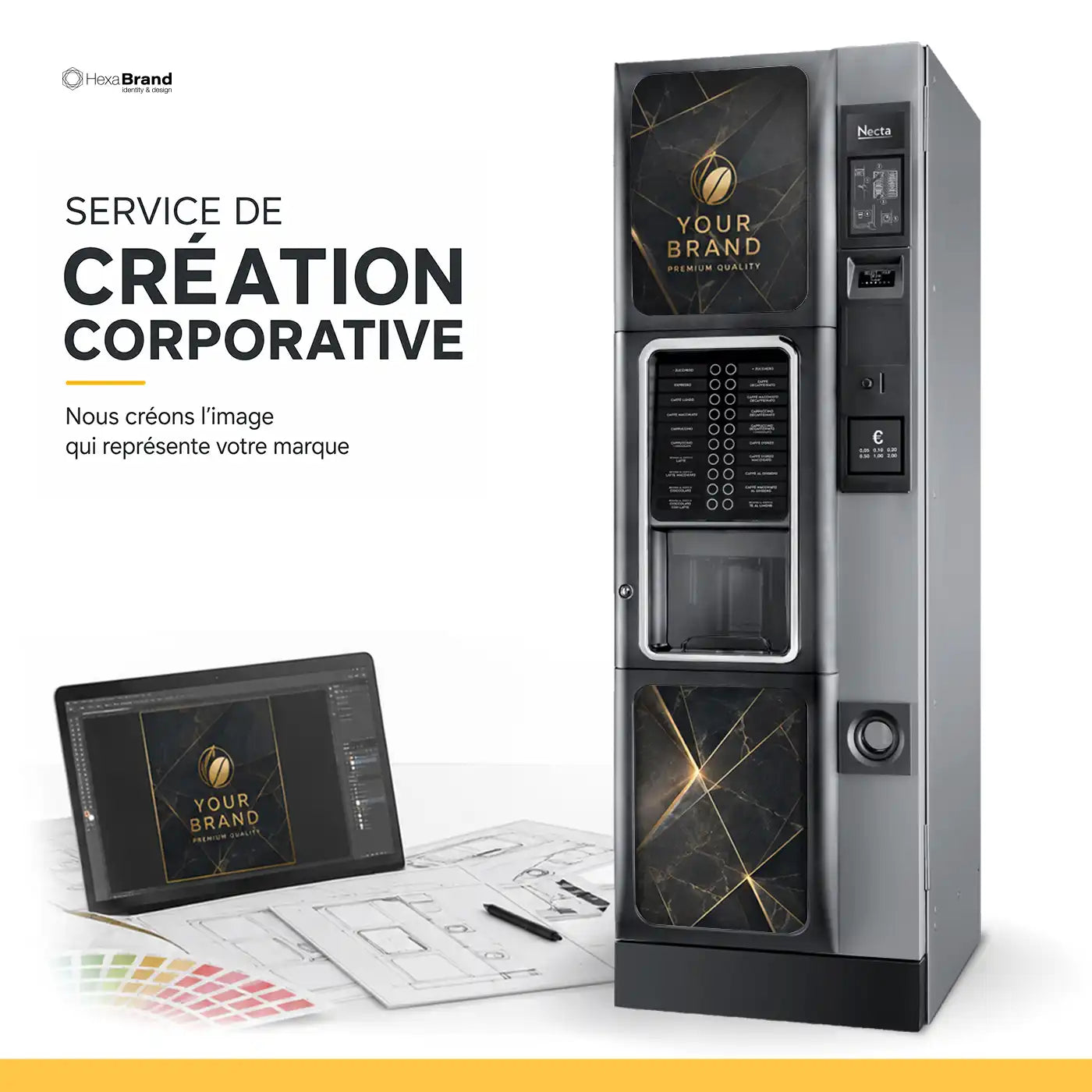 Service de création graphique personnalisée pour vinyles de distributeurs automatiques