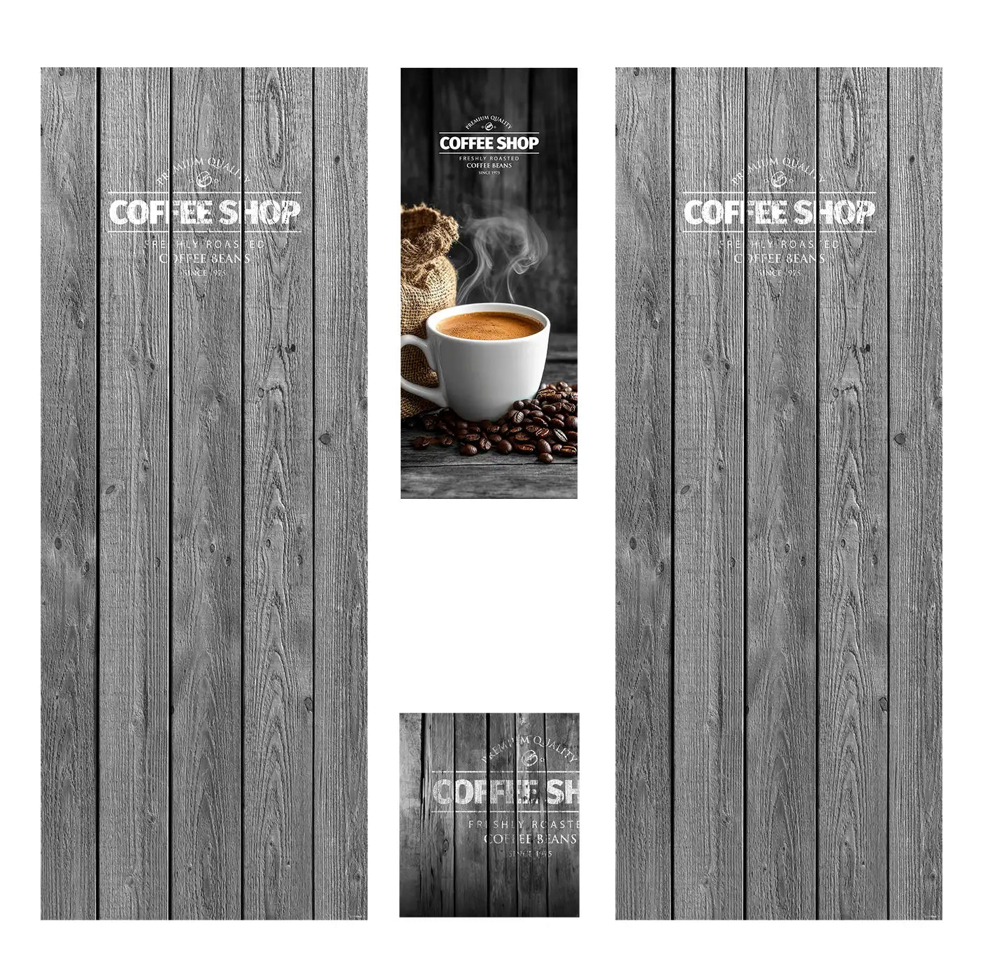 Éléments du kit de vinyles adhésifs frontaux et latéraux pour distributeurs automatiques Bianchi BVM 972. Coffee Shop