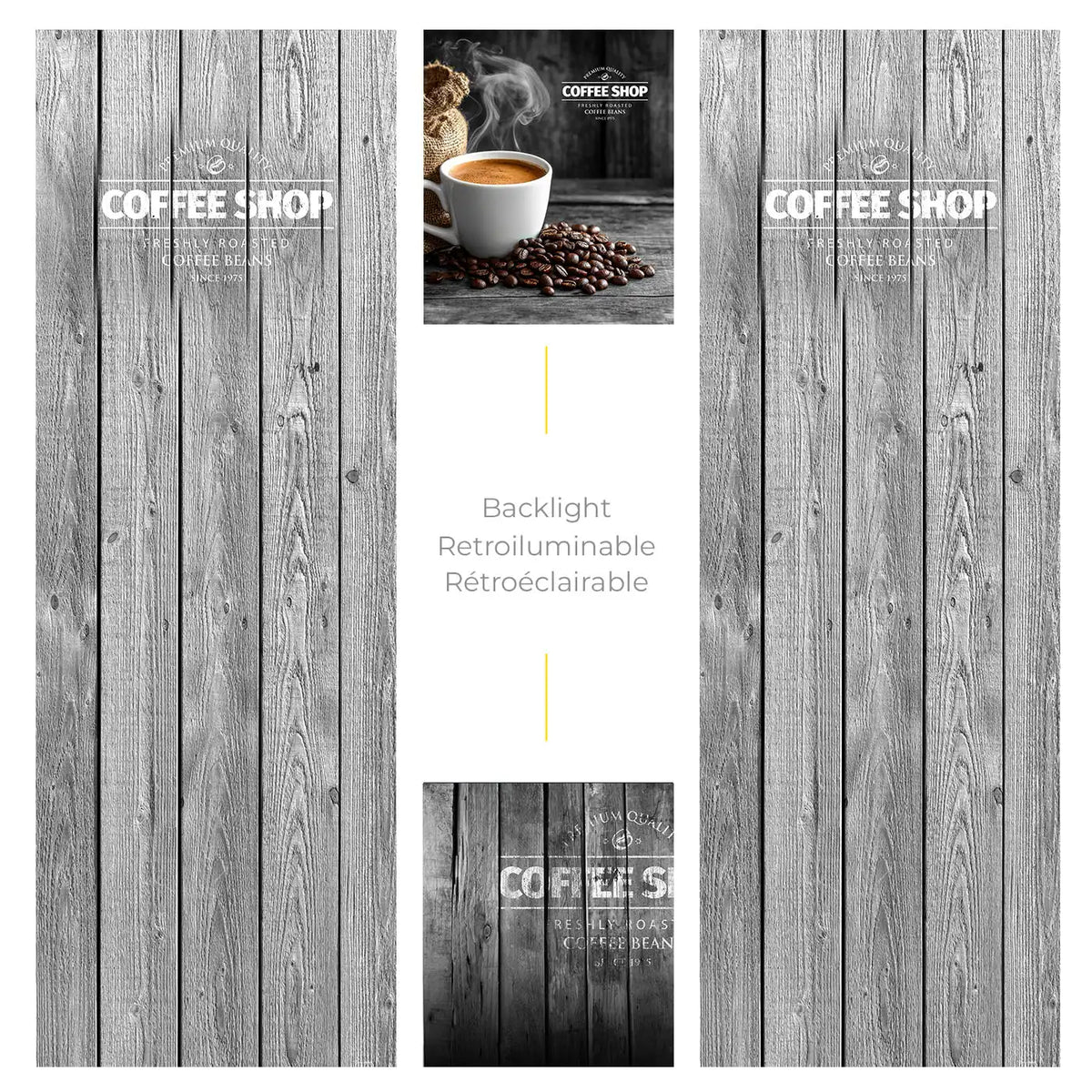 Éléments du kit d’adhésifs frontaux et latéraux pour distributeur automatique Necta Astro Coffee Shop