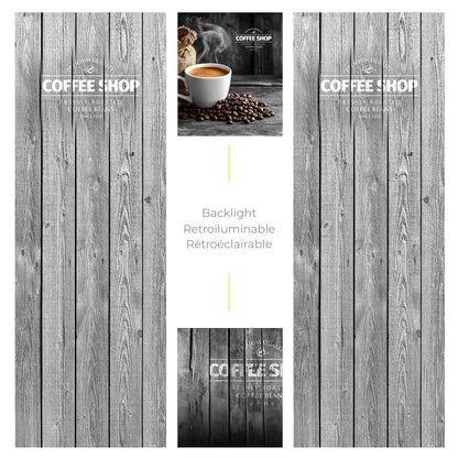 Éléments du kit d’adhésifs frontaux et latéraux pour distributeur automatique Necta Astro Coffee Shop