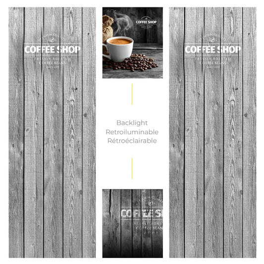Éléments du kit d’adhésifs frontaux et latéraux pour distributeur automatique Necta Astro Coffee Shop