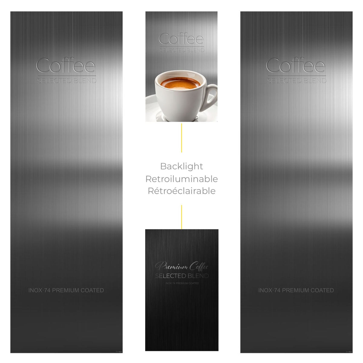 Éléments du kit d’adhésifs frontaux et latéraux pour distributeur automatique Necta Kikko Max Inox Grey
