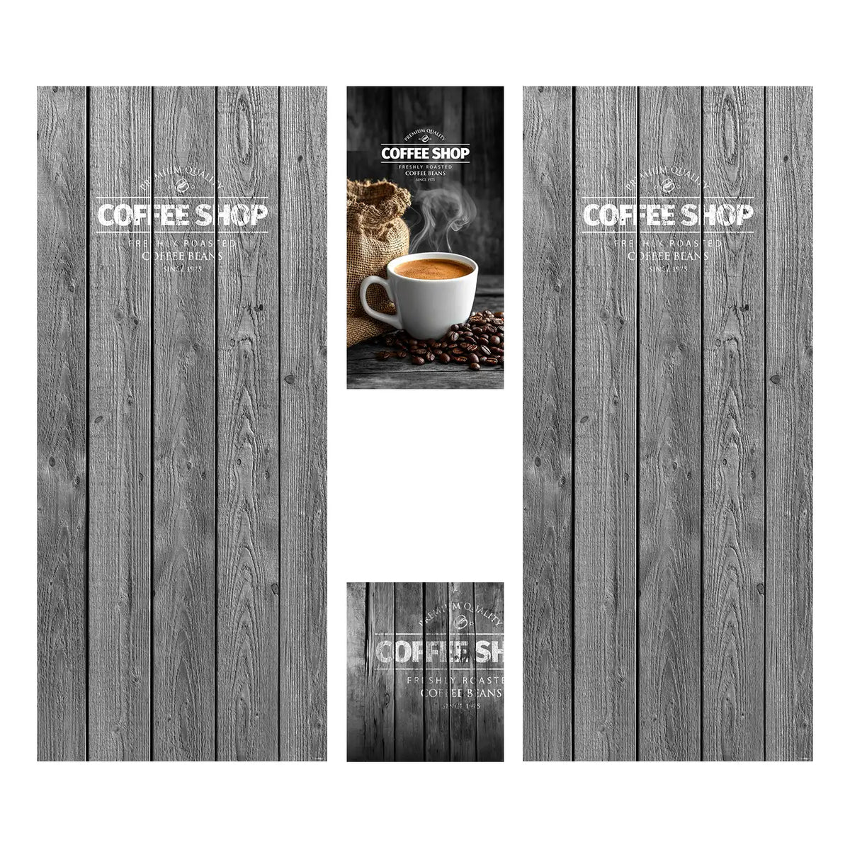 Éléments du kit de vinyles adhésifs frontaux et latéraux pour distributeurs automatiques Bianchi Lei 400. Coffee Shop