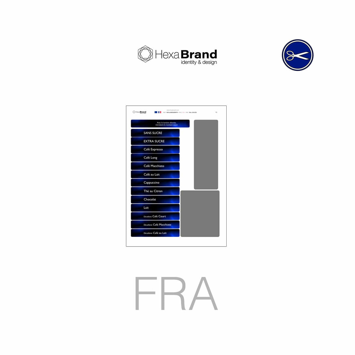 Étiquettes à découper pour distributeurs automatiques de café Necta Brio 200/250 . Design Brugge