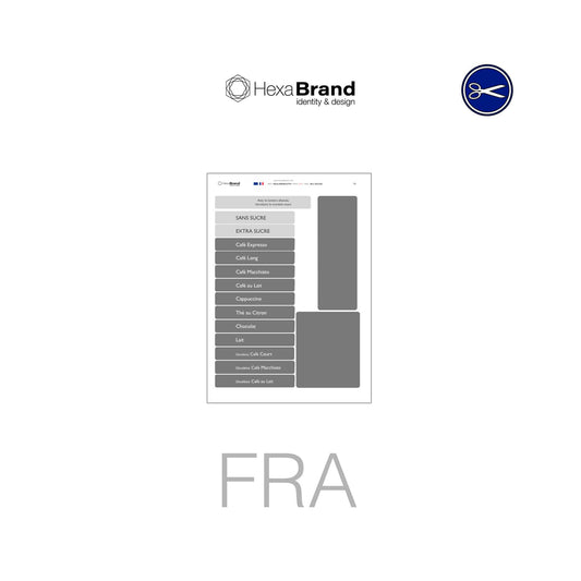 Étiquettes à découper pour distributeurs automatiques de café Necta Brio 200/250 . Design Standard
