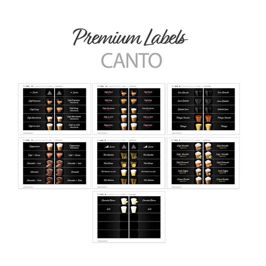 Étiquettes rétroéclairables à découper pour distributeurs automatiques de café Necta Canto. Design Premium